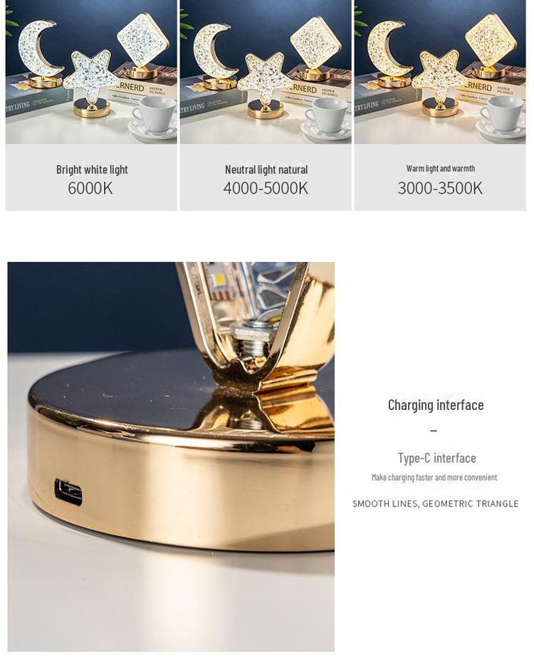 Star & Moon Night Light: USB Rechargeable Touch Lamp with Infinite Dimming and Three Colors for Bedroom