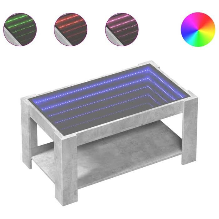 VidaXL Table basse avec LED gris béton 93x53x45 cm bois d'ingénierie, table d'appoint, table de salon, table latérale, bout 847556