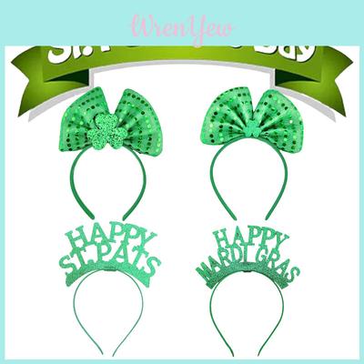St. Patricks Day Hair Band Bow Tie Shamrock Green Irish Headband Girl Party Gift
