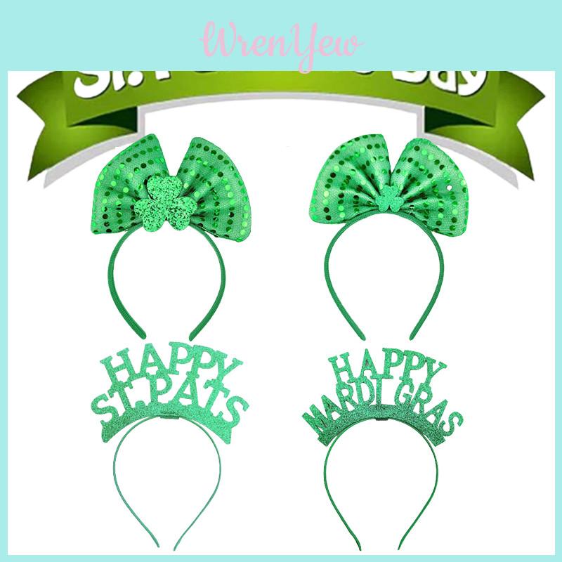 St. Patricks Day Hair Band Bow Tie Shamrock Green Irish Headband Girl Party Gift