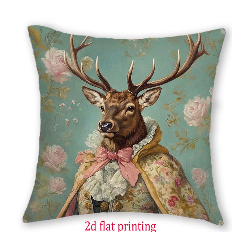 1/4pcs Vintage Royal Animal Portrait Throw Pillow Covers Floral Farmhouse Decorative Cushion Cases Cushion Cover