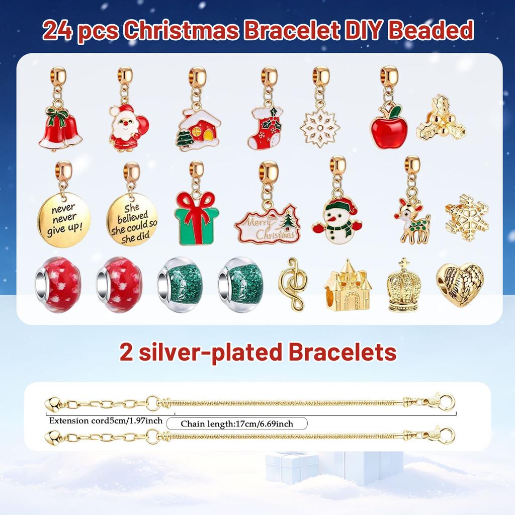 Days Christmas Advent Calendar for Women - Alloy Bracelet Jewelry Set with Surprises, Holiday Countdown Gift