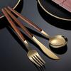 11Pcs Gold Cutlery Set Stainless Steel Flatware Wooden Handle Mirror Polished Steak Knife Fork Spoon Teaspoon Gift Box for Home
