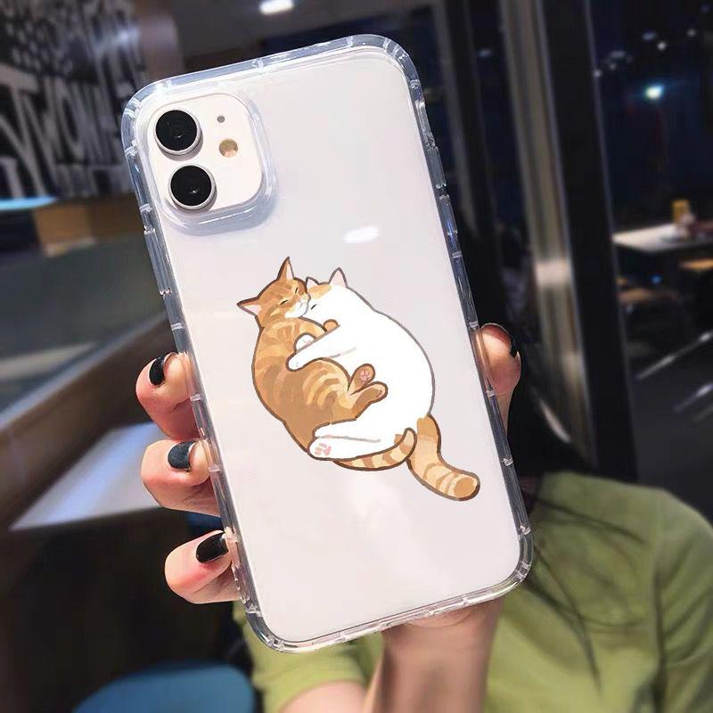 Funny Cartoon Cat Phone Case For iPhone 15 11 12 Pro Max 13 XR XS X 8 7 SE 14Plus Cute Animal Pattern Clear Soft TPU Cover Shell