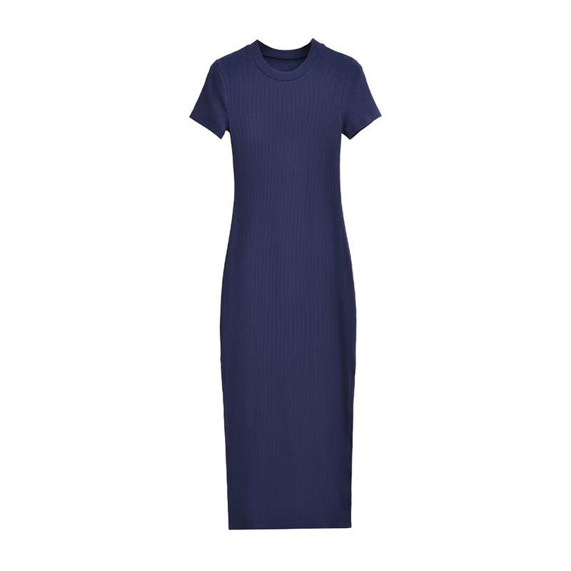 Women's Spicy Girl Double Slit Round Neck Short Sleeve Summer Slimming Midi Dress