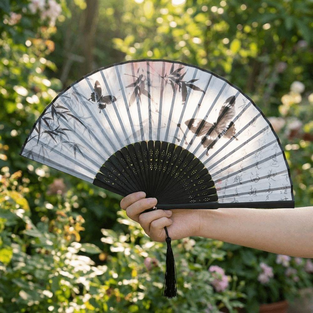 Antique Bamboo Folding Fan Ink Wash Painting Portable Fan Decorative Dance Fan  Summer Use