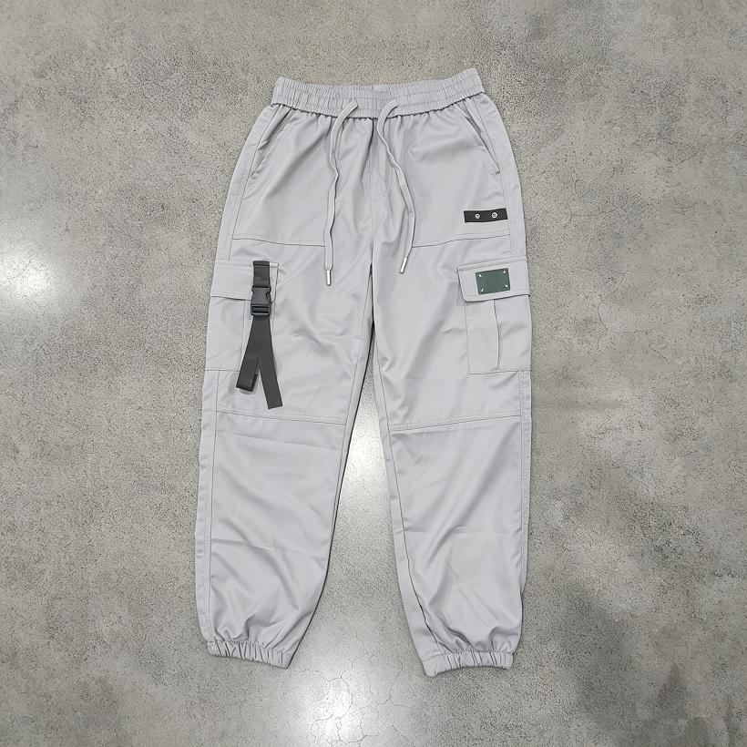 Men Drawstring Elastic Waist Jogger Cargo Pants, Multi Pockets Ribbon Decor Tapered Ankle Cuffs Casual Streetwear Utility Trousers Outdoor Daily Wear
