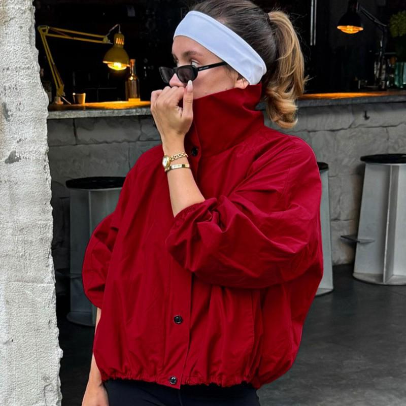 2025 Fall Winter Red Quick Dry Windproof Turtleneck Coat Women Slim Fit Commute Fashion