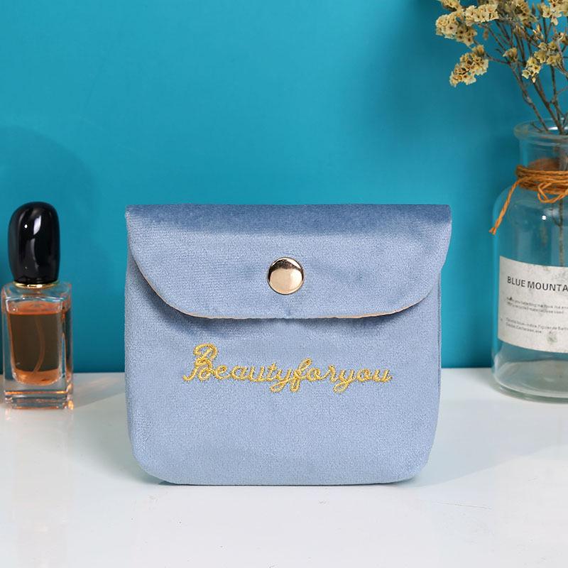 Korean Style Embroidered Velvet Mini Bag for Lipstick and Sanitary Napkin Storage
