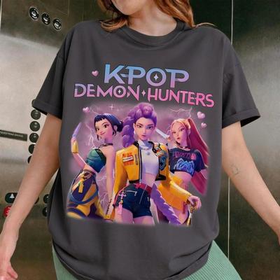 2026 Kpop Demon Hunters Anime Graphic T Shirt Women Men Short Sleeve Tee Summer Y2k Streetwear Korean Group Print Fashion Tops