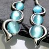1 Pair Hook Earrings Bohemia Style Anti-deformed Exquisite Blue Stone Water Wave Shape Women Dangle Earrings Female Jewelry