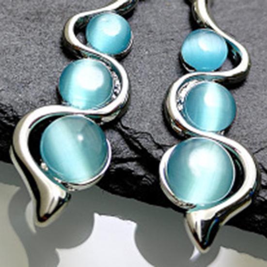 1 Pair Hook Earrings Bohemia Style Anti-deformed Exquisite Blue Stone Water Wave Shape Women Dangle Earrings Female Jewelry