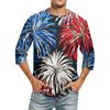 Herrenmode Lässiges T-Shirt mit Unabhängigkeitstag-Print am Hals und sieben Ärmeln
