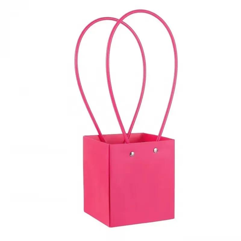 Paper Box Pink Kraft Paper Tote Bag Square Gift Bag  Flower Shop Supplies Valentine's Day Party 10pcs Fresh Flower Packaging