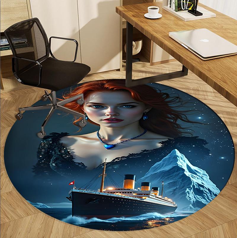 RMS Titanic Pattern Round Rug, Indoor/Outdoor Mat, for Picnic, Gameroom, Bedroom, Office, Living Room, Home Decor Carpet, Birthday Gift