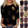 Women's Fashionable Casual Three-Quarter Sleeve Carnival Print  Neck Top