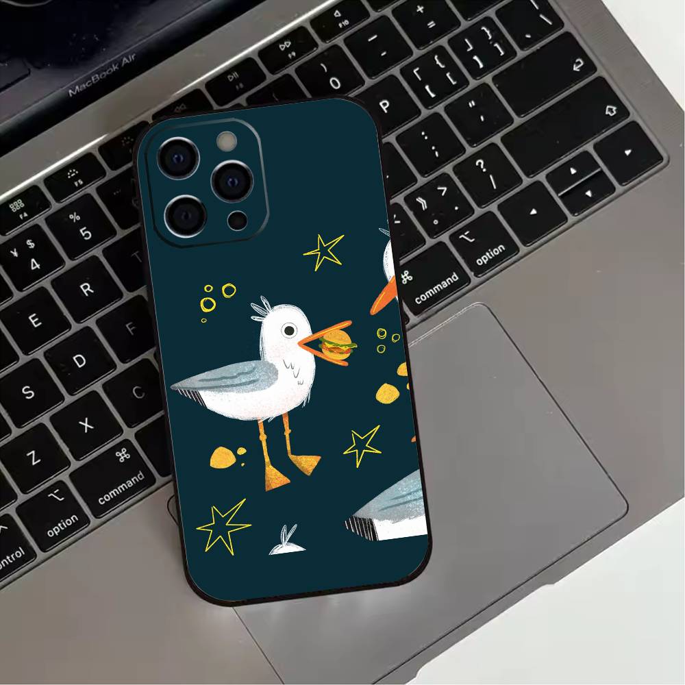 Funny S-Seagull  Phone Case For iPhone 17,16,15,14,13,12,11 Plus,Pro Max,XS,Soft Silicone Black Cover