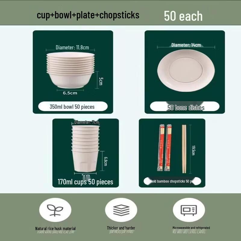 Eco-Friendly Rice Husk Disposable Tableware Set