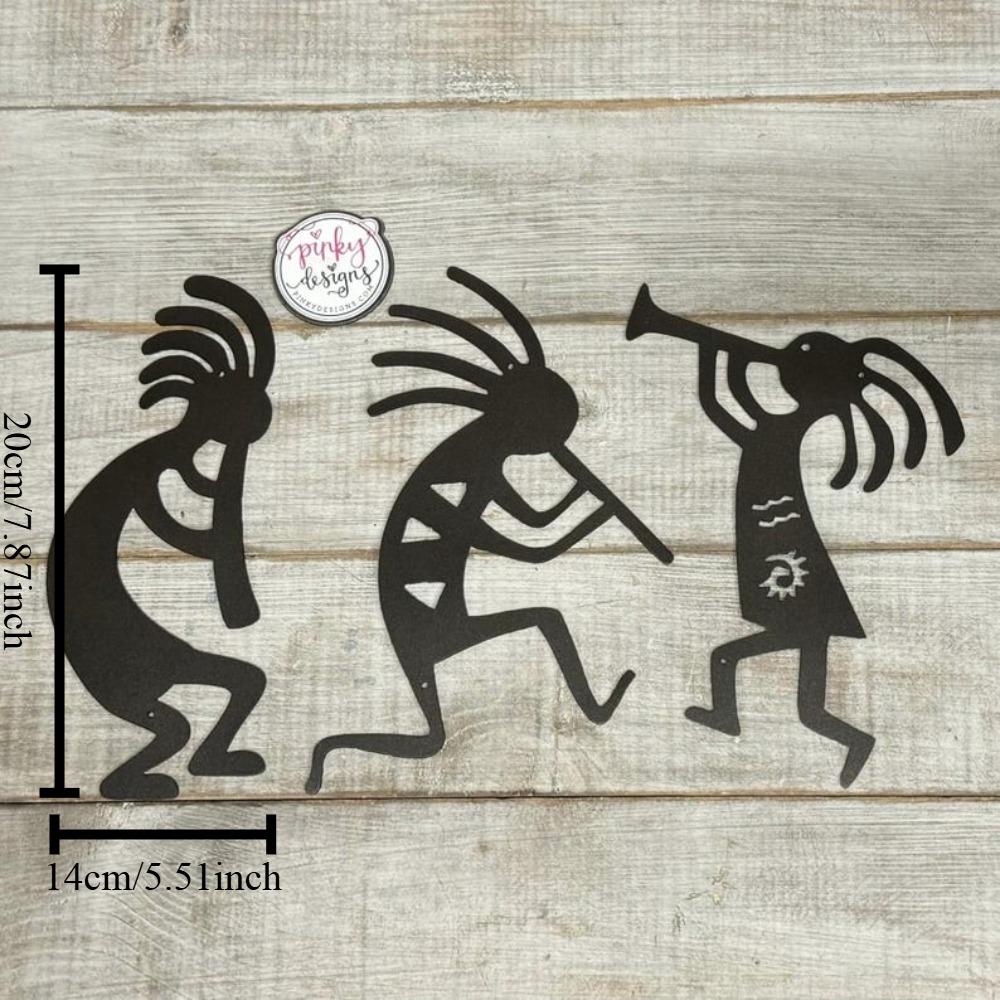 

Set of 3 Kokopelli Metal Wall Art, Southwestern Outdoor Garden Decor, Dancing Figure Sculpture 8in чёрный