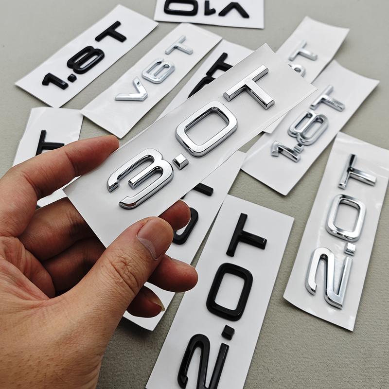 3D ABS Car Letters Rear Trunk Badge V10 V6T 2.0T Logo Sticker Emblem For  Audi A4 A5 A6 A7 A8 Q/S/RS/SQ Series Auto Accessories