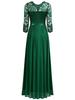 European Style Chiffon Lace Long Evening Dress - Women's Round Neck Gown