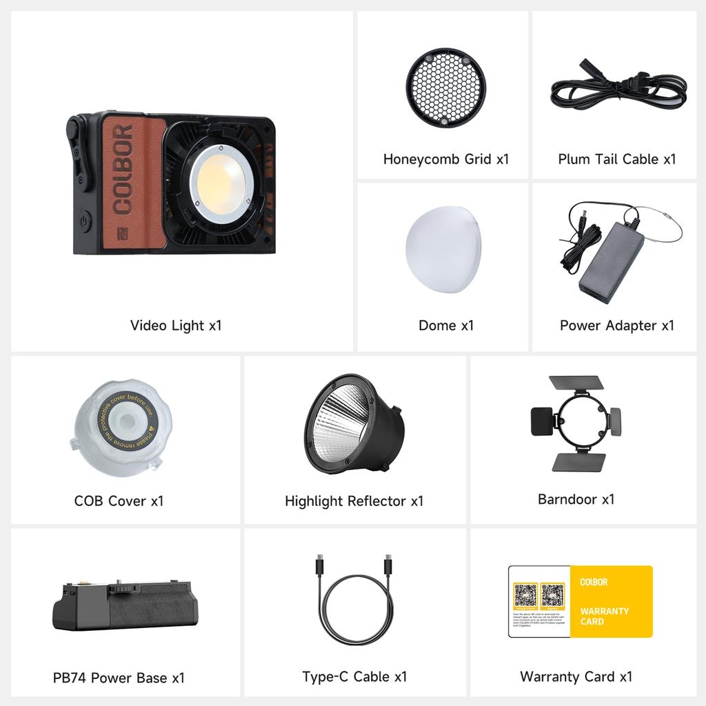 COLBOR W100 Kit Fotoljus App-kompatibel med och Inkluderar Bekvämt för Utomhusfotografering Kit, 100W, 2700-6500K, CRI97+, Kontroll,