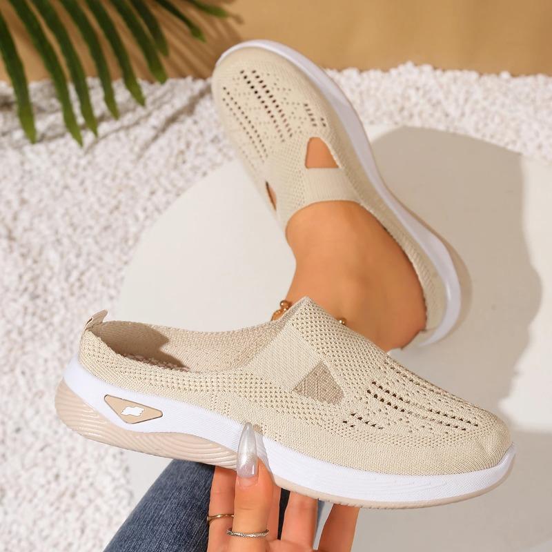Women's Breathable Knit Slip-On Sneakers Lightweight Half Slipper, Comfortable Walking Shoes for All-Season Casual Outdoor Women's Summer Shoes