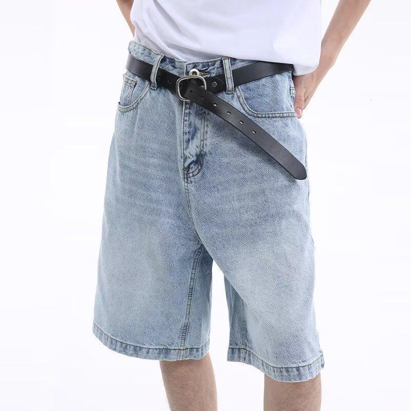 

Мужские ретро укороченные джинсы широкого кроя: Повседневные, Модные, Свободные и Универсальные Драпированные Брюки Прямого Кроя 2XL