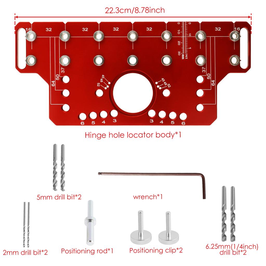2-in-1 Shelf Pin Jig  and  hinge jig Aluminum Alloy Furniture Drilling Locator Adjustable Cabinet Hole Drilling Template
