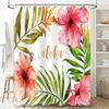 Hawaiian Shower Curtain Tropical Flowers Hibiscus Palm Leaves Beach Themed Decor Waterproof Bathroom Curtains Ocean Vibes Coasta