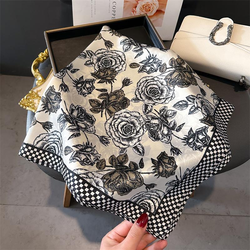 Silk Scarf for Women 70X70cm Square Scarf Sun Protection Shawl Versatile Neckerchief Headscarf Hair Band Accessories