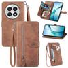 For OnePlus 13 Zipper Wallet Case with Strap Flower Imprint PU Leather Phone Cover