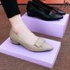 Spring Women's Pointed-Toe Chunky Heel Pumps Soft Leather Low-Heel Work Shoes Minimalist Versatile Black Commuting Shoes