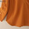 ZANZEA Women Turn Down Collar Solid Color Casual 3/4 Sleeve Blouse