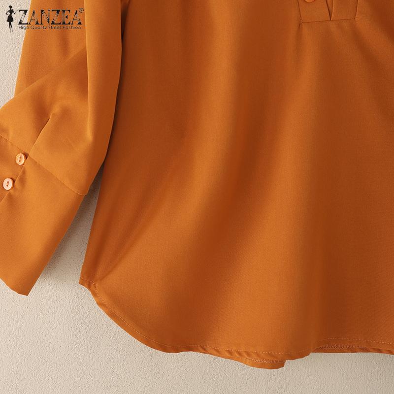 ZANZEA Women Turn Down Collar Solid Color Casual 3/4 Sleeve Blouse