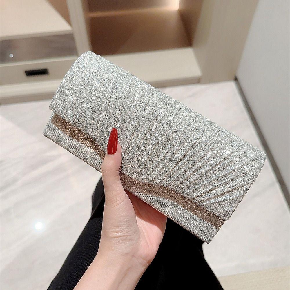 Elegant Sequins Evening Bags Gold Silver Satin Clutches Clutch Bag Banquet Fashion Chain Bags Gold Silver Clutch Bag
