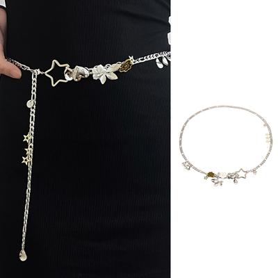 Women Pendant Waist Chain Belt Adjustable Body Belly Chain Metal Silver Waist Chain Belt for Women Dress