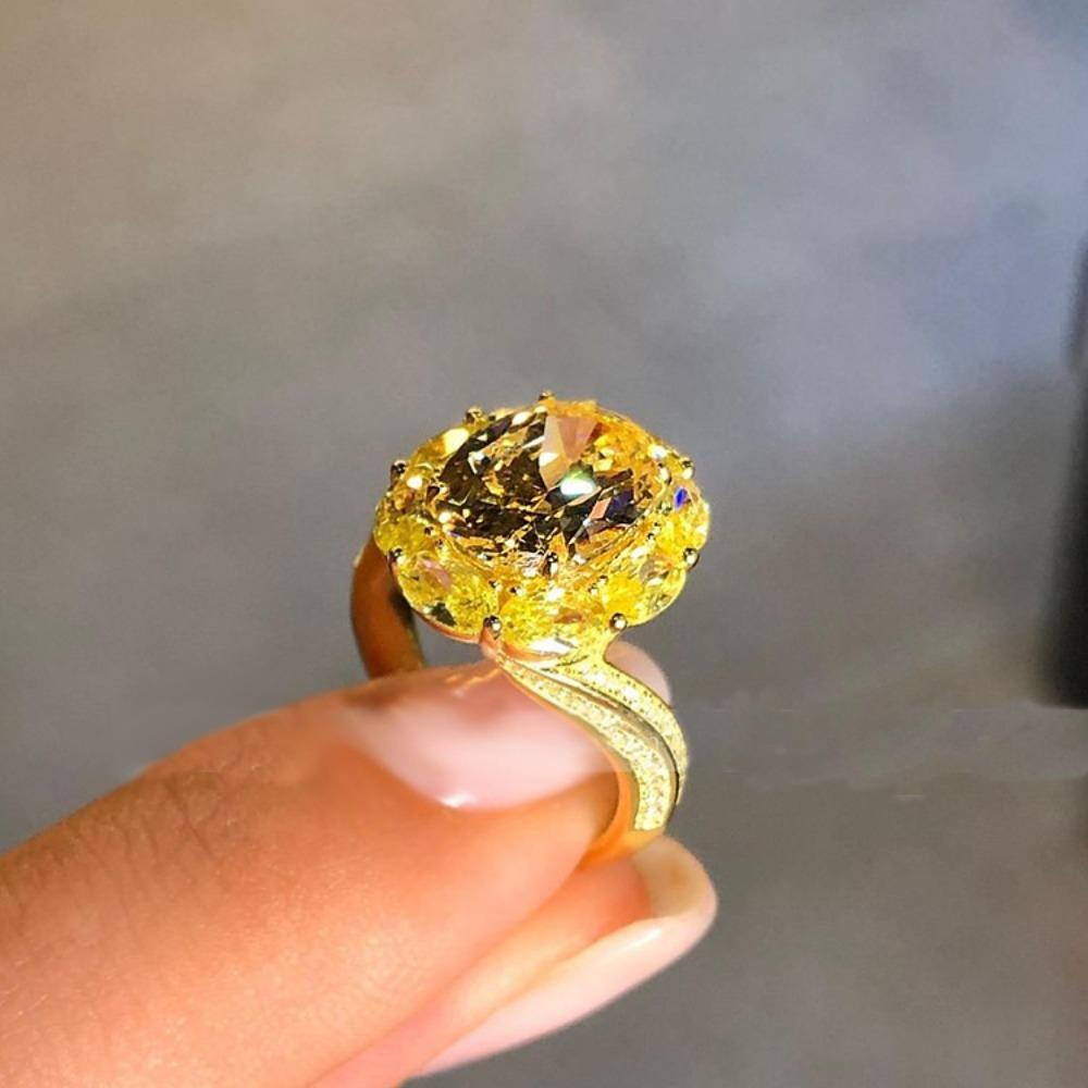 Open Ring Luxury Asscher Cut Yellow Diamond High Carbon Diamond Engagement Ring for Women adjustable