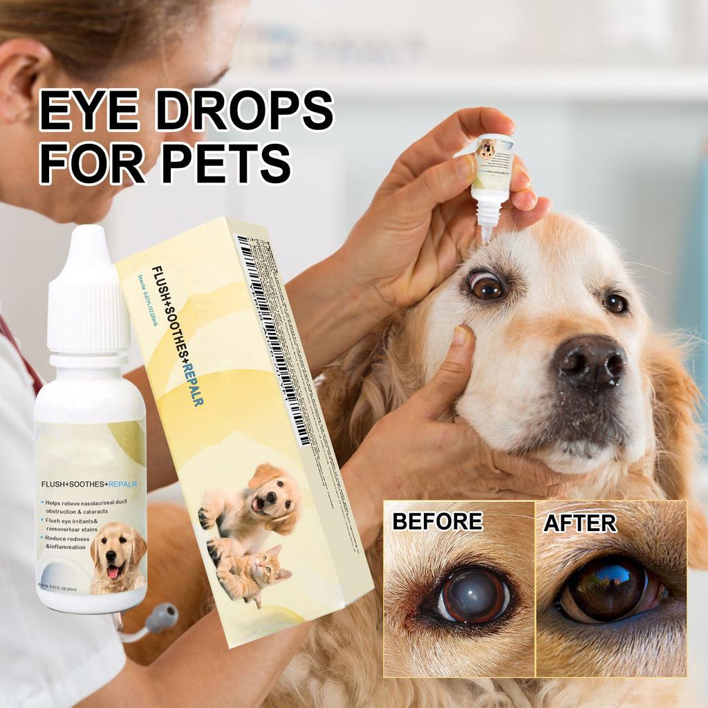 20ml Collirio per Animali Domestici per Cani e Gatti - Delicato per l'Irritazione Oculare, Pulisce le Macchie Lacrimali e Supporta la Salute Generale degli Occhi