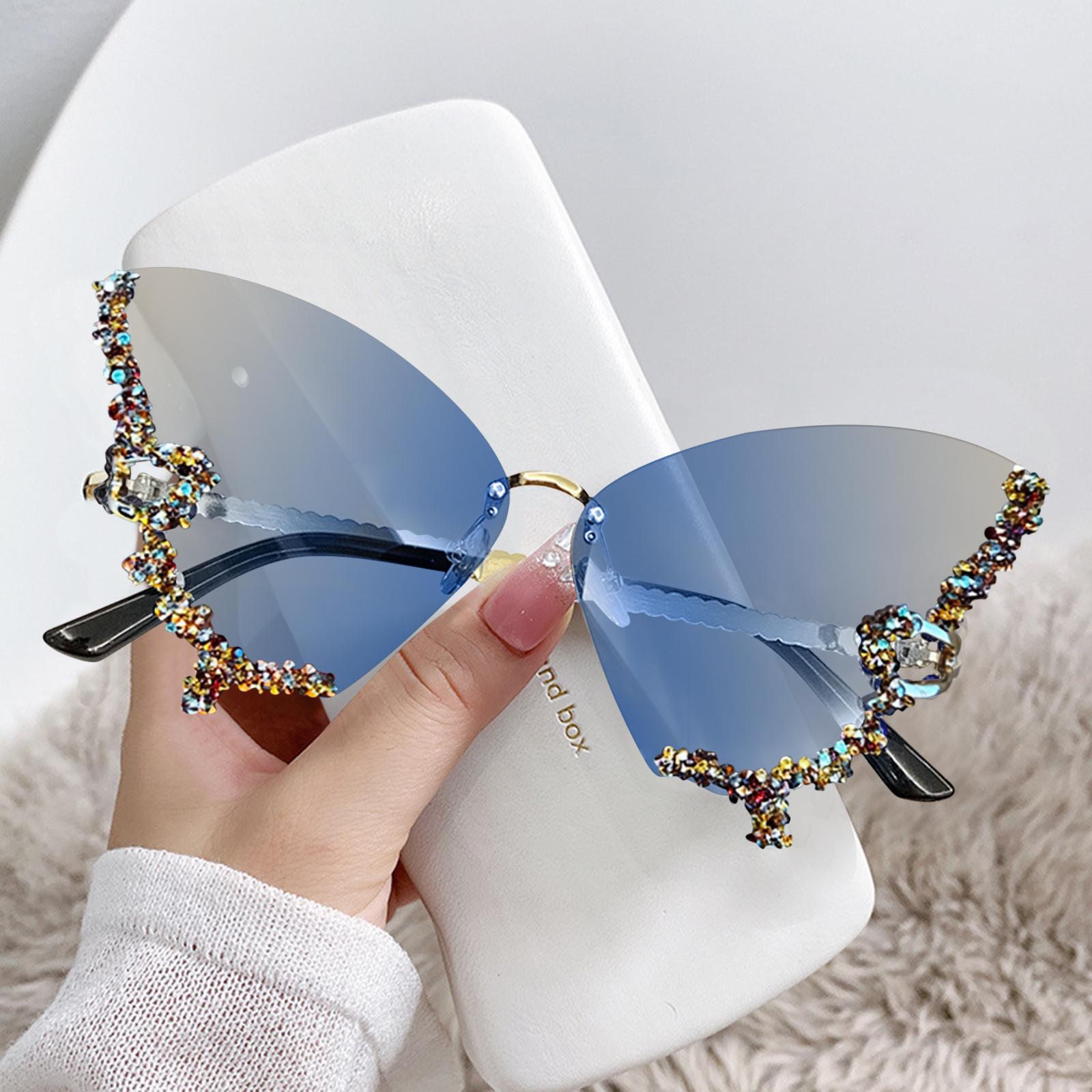 

Female Rhinestone Butterfly Sunglasses for Women UV Protection Vintage Party Style Metal Rimless Sunglasses Eyewear Decoration