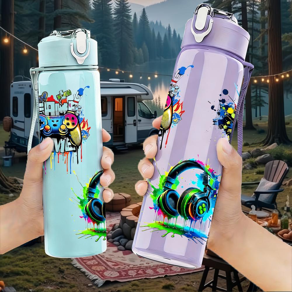 1PC Soccer Headset Splash Combination 750ml Color Plastic Water Bottle Leakproof Flip Straw Lid For Sports Office Home Use