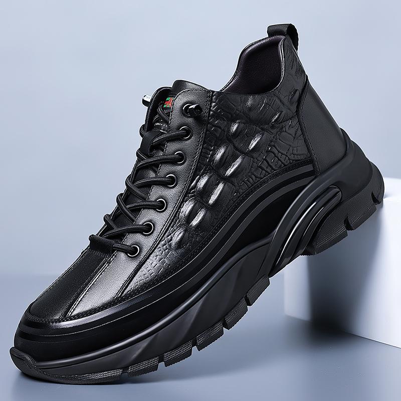 Hochwertige Markenschuhe mit dicker Sohle, abriebfest, Herren-Wanderschuhe, Krokodilmuster-Leder, Freizeitschuhe, Herren-Oxfordschuhe