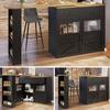 Extendable bar table with storage (138-204×39×104cm), 360° rotatable dining bar, kitchen island bistro table, sideboard cabinet with shelves, black