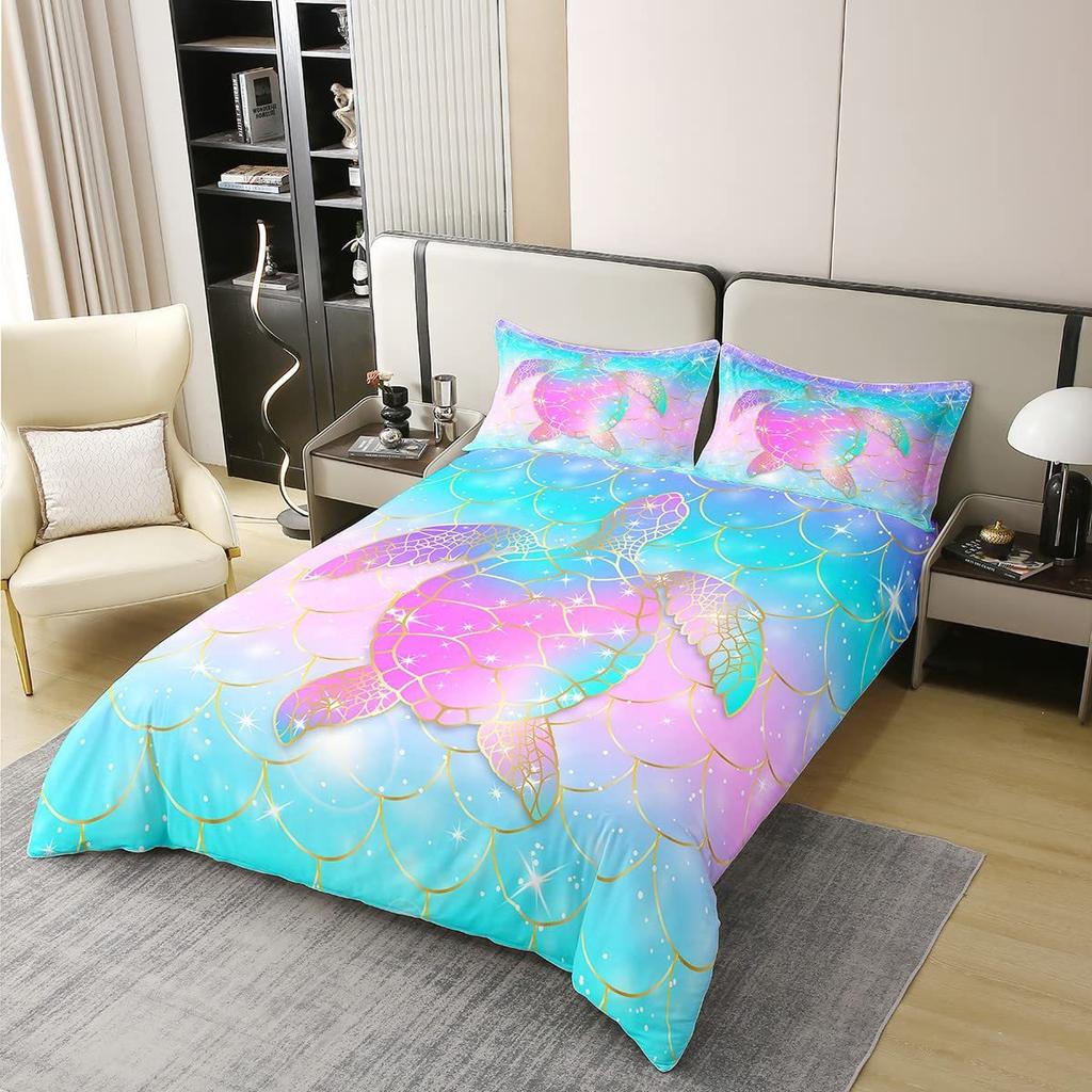 Purple and black gradual change flower three-piece quilt cover 3D digital printing bedding set bed cover