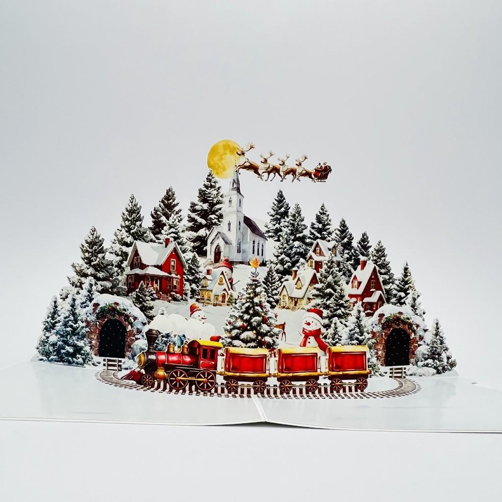 Christmas Snowman Pop Up Card With Forest Scene Handmade Holiday Greeting Card For Seasonal Gifts