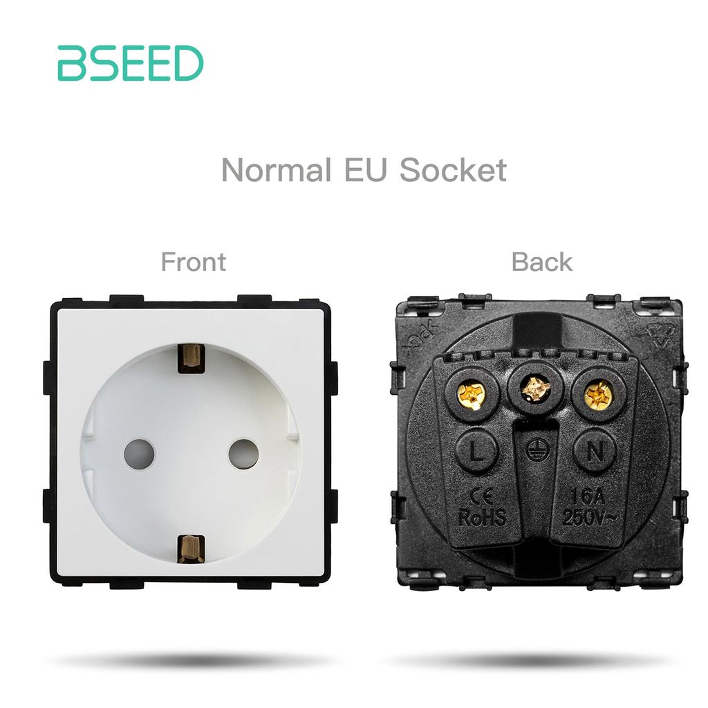 BSEED UK EU RU Standard Crystal Glass Panel Frames 1/2/3Gang 1/2Way Wall Touch Switch Base Wall Socket Function Part DIY Part