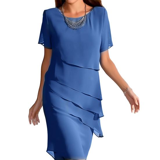 

Женское модное шифоновое платье с круглым вырезом и короткими рукавами однотонное плиссированное платье S синий