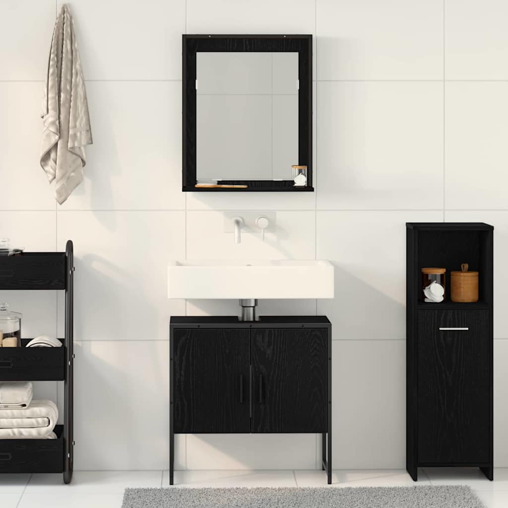 Wall Mounted Bathroom Furniture Set 2 pcs Black Particleboard