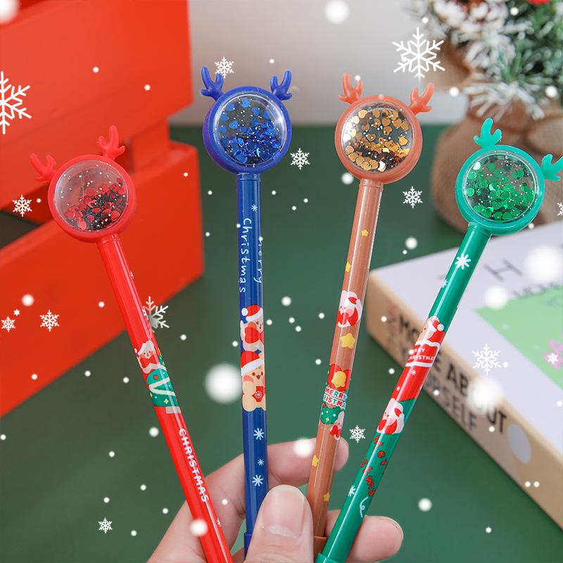 36Pcs Cartoon Christmas Elk Glitter Pens 0.5mm Black Ink Gel Pens Writing Stationery Suitable School Use,Fun Party Birthday Gifts,Back To School