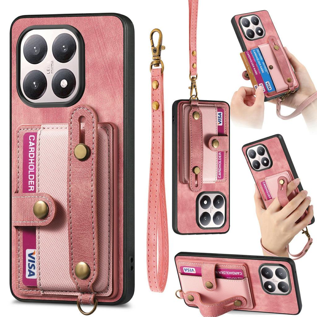 For Xiaomi 15T Case Wristband Kickstand PU Leather Retro Back Cover Card Holder